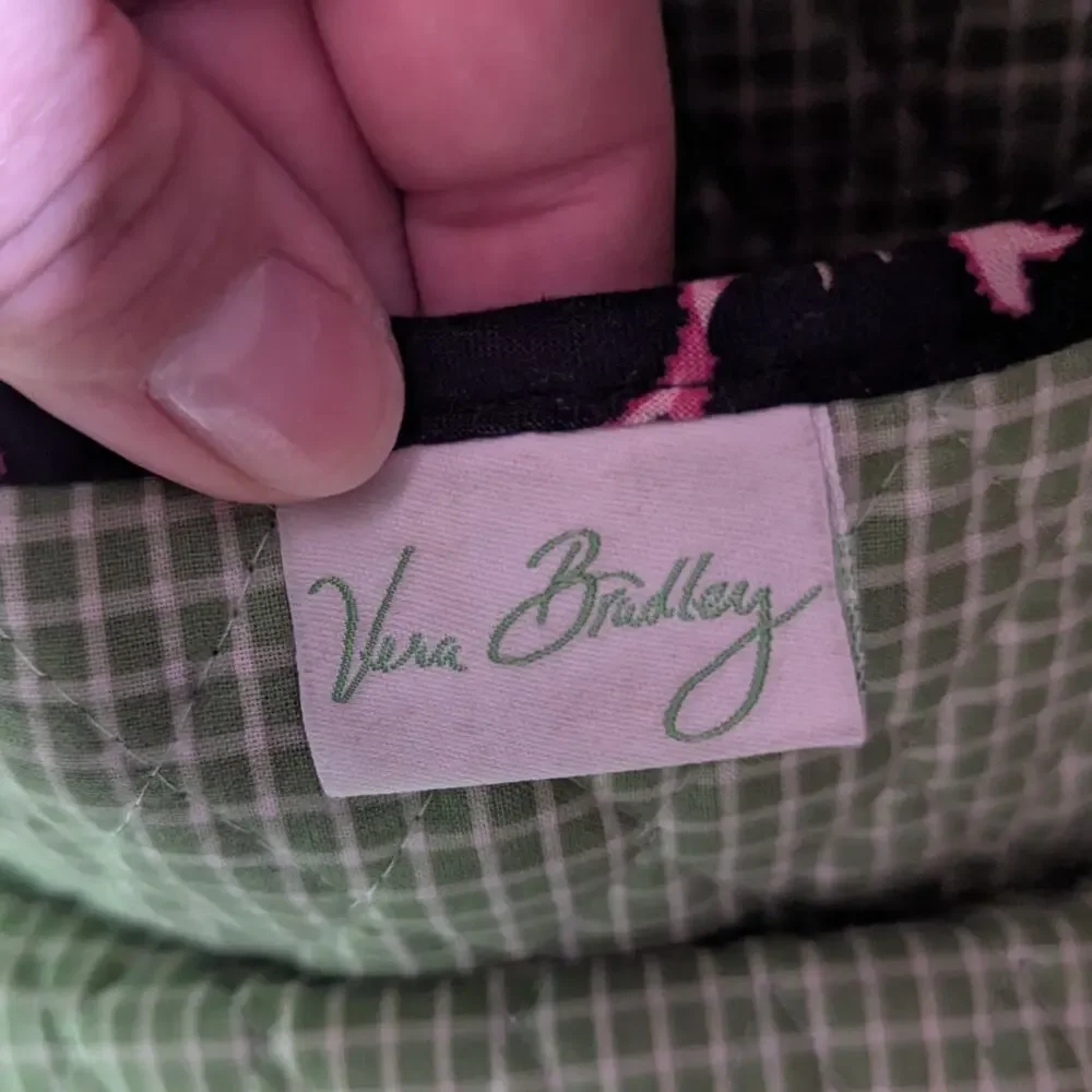 Vtg 1990s Vera Bradley Hope Black Coquette Bow Floral Print Button Shoulder Bag
